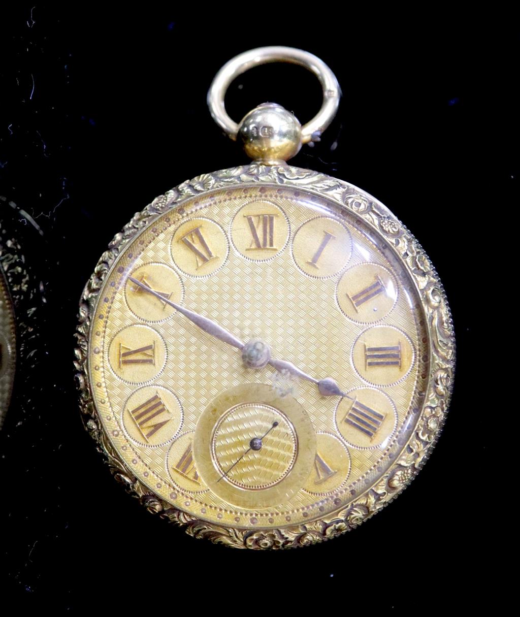 A George IV engine turned 18ct gold open face keywind pocket watch by Thomas Mols, Ludgate, London,